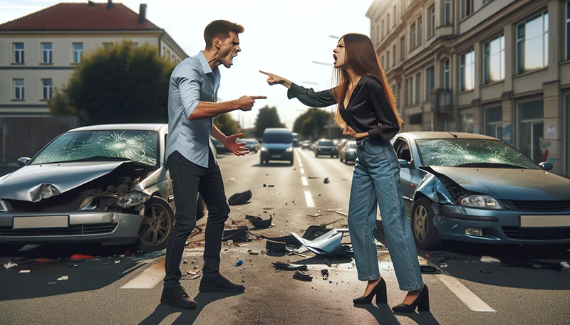 A-highly-realistic-scene-showing-two-individuals-a-man-and-a-woman-in-a-heated-argument-outside-after-a-car-accident